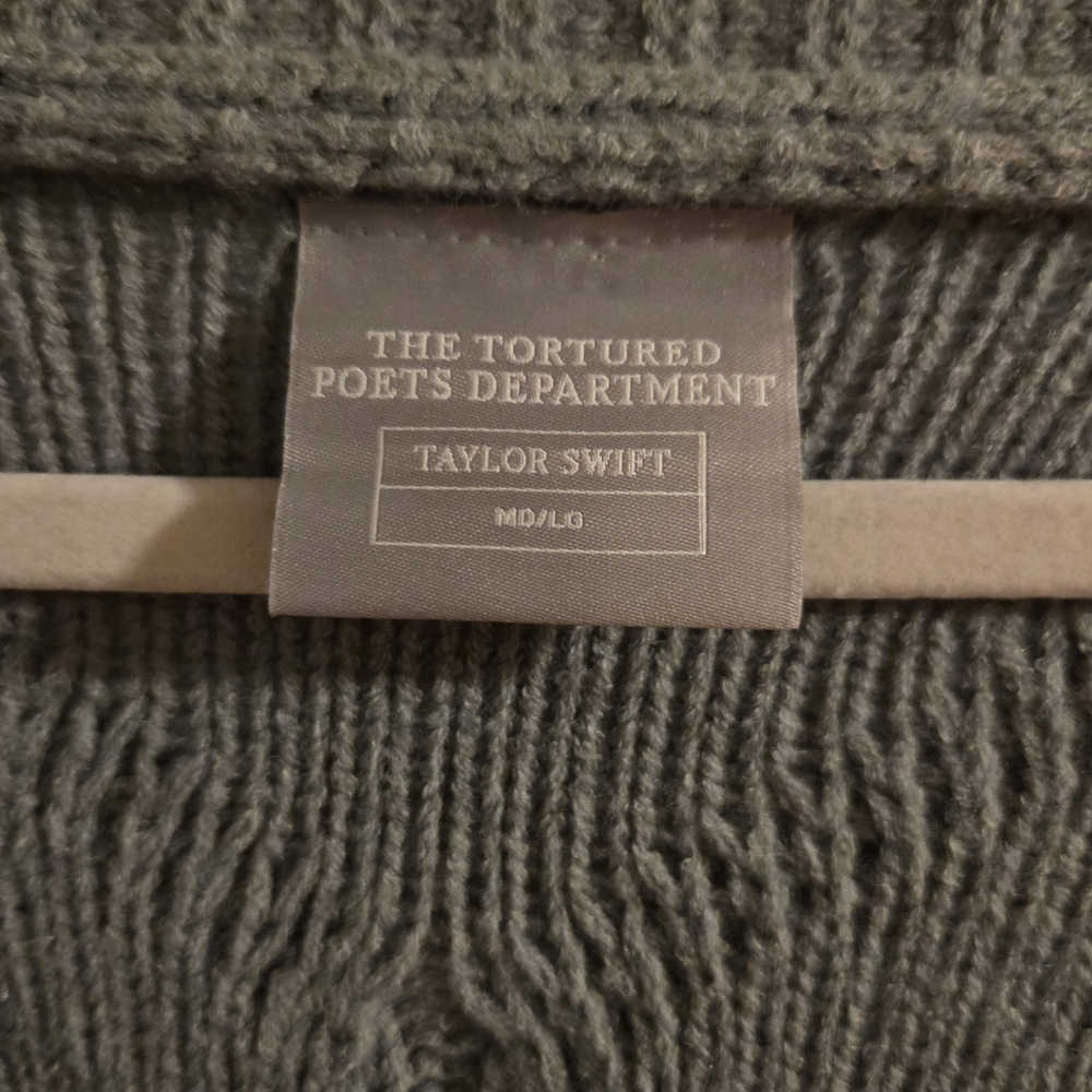 Taylor Swift The Tortured Poets Department Gray Cable Knit Cardigan Sweater - Picture 4 of 5